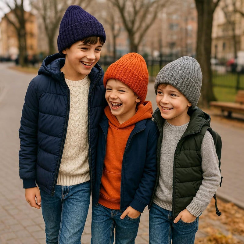 ACTLATI Kids Merino Wool Beanie Hat for Boys Girls Winter Classic Knit Beanies Unisex Cuffed Skull Ski Snow Caps Age 7-14 - Image 4